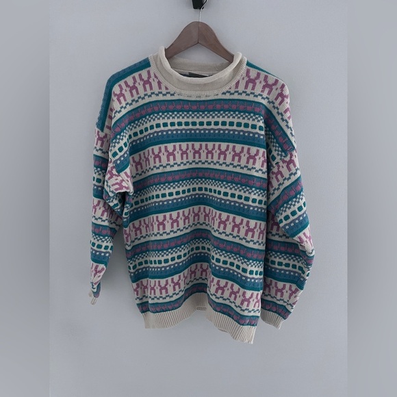 le cottonier Other - Vintage le cotonnier Patterned Teal and Pink 100% cotton crew neck Sweater